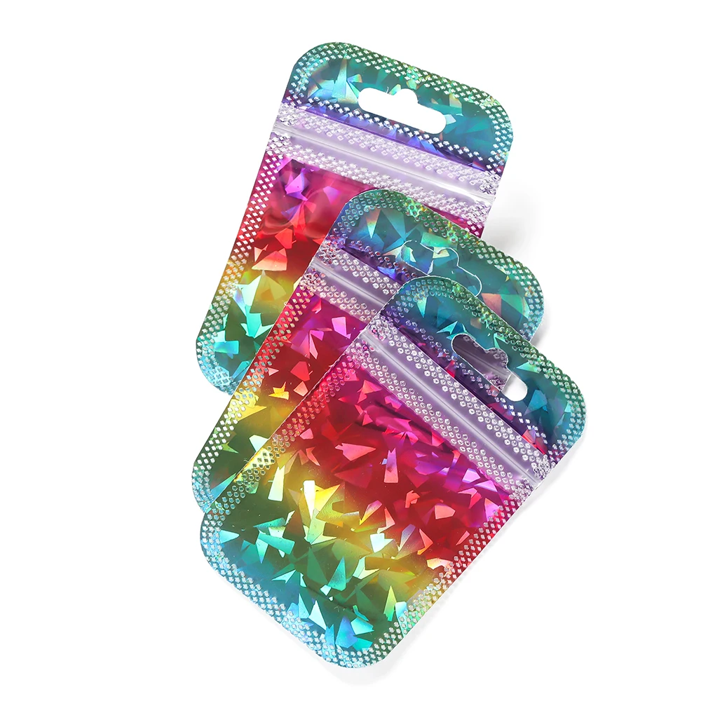 50pcs Pink Laser Ziplock Bag Holographic Self-Sealing Pouch For Earring Display Jewelry Gift Packaging Small Supplies Organizer