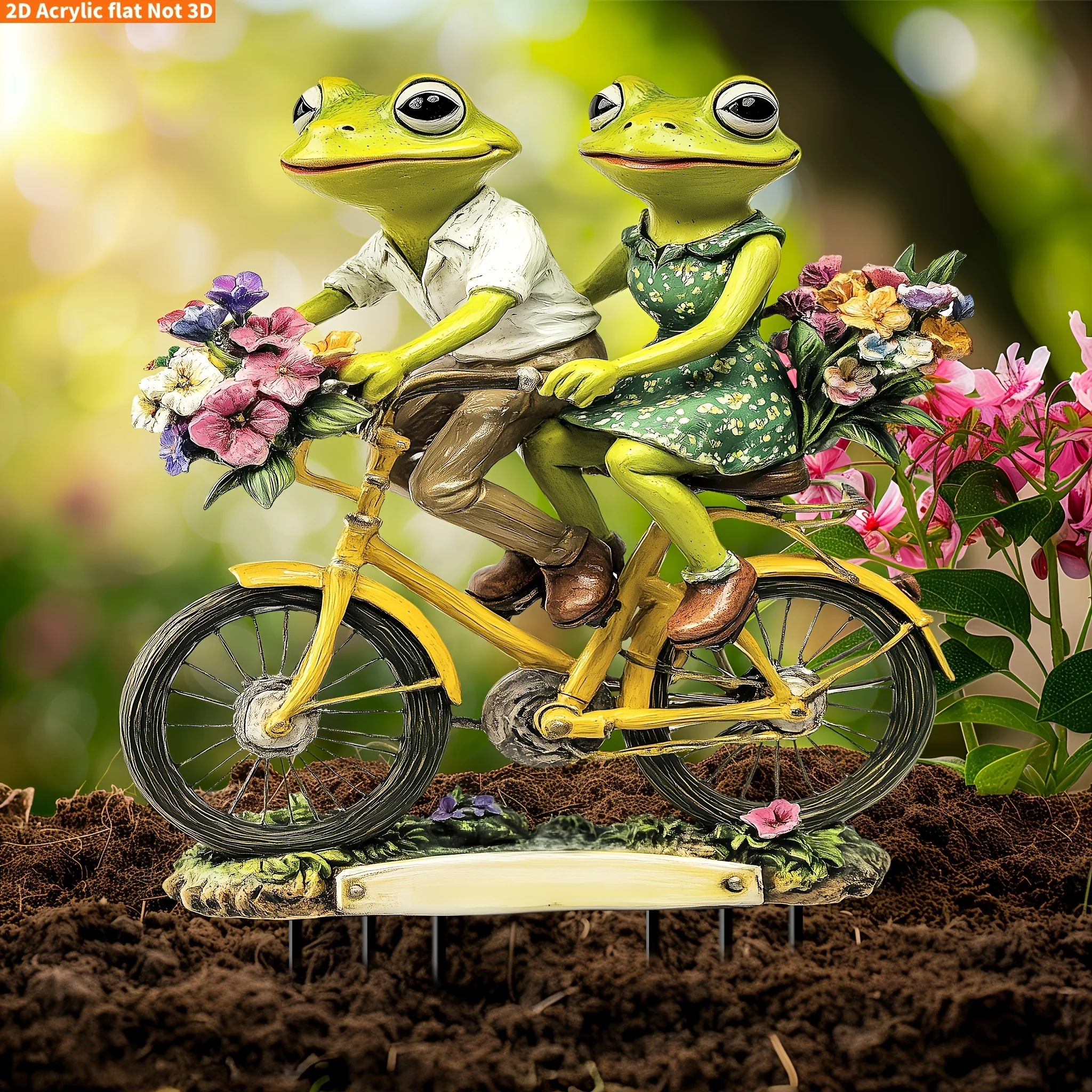 garden decoration A pair of frogs riding bicycles garden decoration sun pendant-2D acrylic flower bicycle couple decoration sign