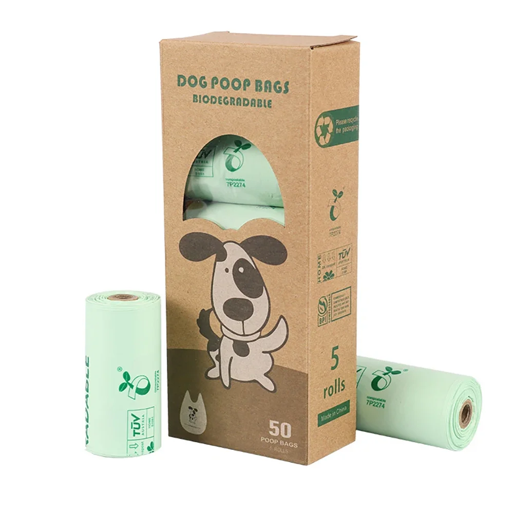 10Rolls Corn Starch PLA Biodegradable Pet Garbage Bag Compostable Vest Style Cat Dog Poop Trash Bags Outdoor Pets Carriers Tool