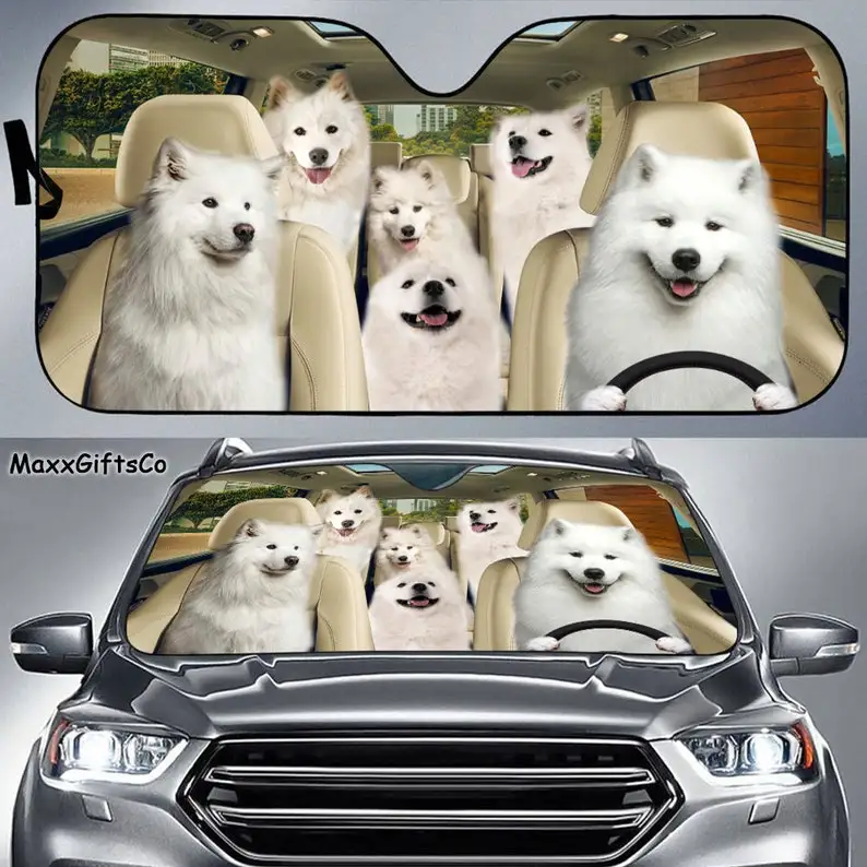 

Samoyed автомобильный солнцезащитный козырек, самоид лобовое стекло, самоид семья солнцезащитный козырек, собака автомобильные аксессуары, украшение автомобиля, подарок для папы