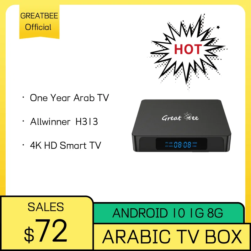 Great Bee Arabic Tv Box Gbm2 1 Y Allwinner 4K Smart Tv Set Top Box Lettore Multimediale, Greatbee Android 10 Arab Live Tv Satellite