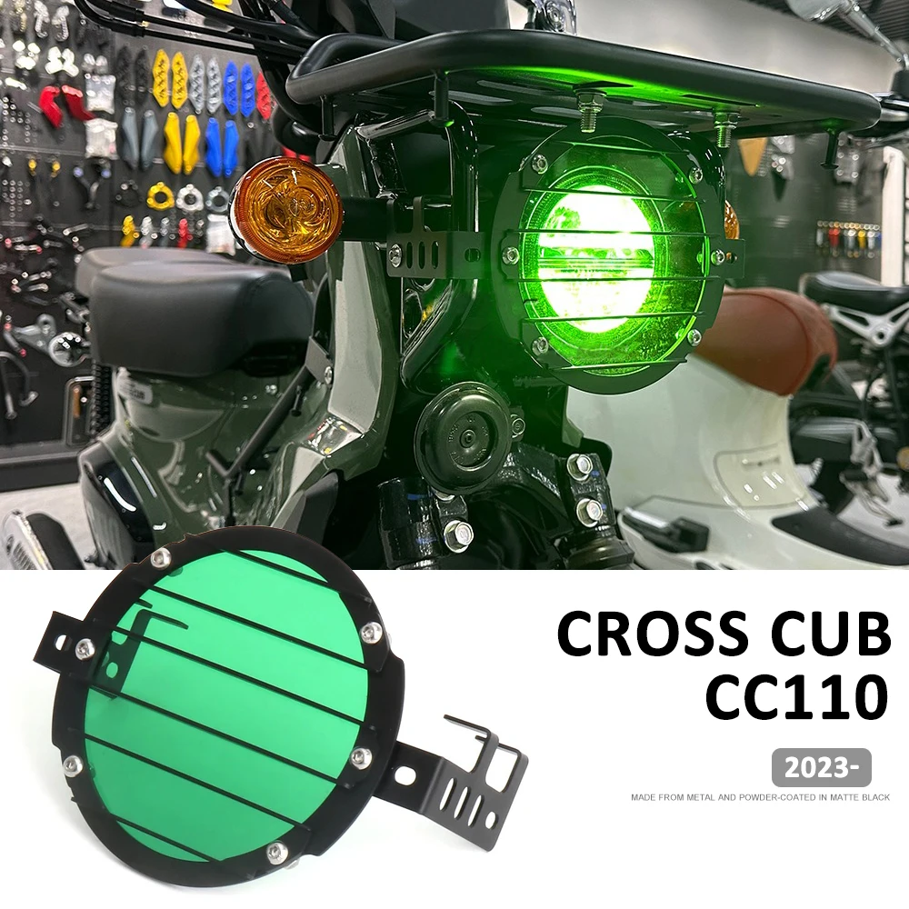 

Motorcycle Green Plate Headlight Guard Protector Grille Front Lamp Head Light Headlamp For Honda Cross Cub CC110 2023 2024