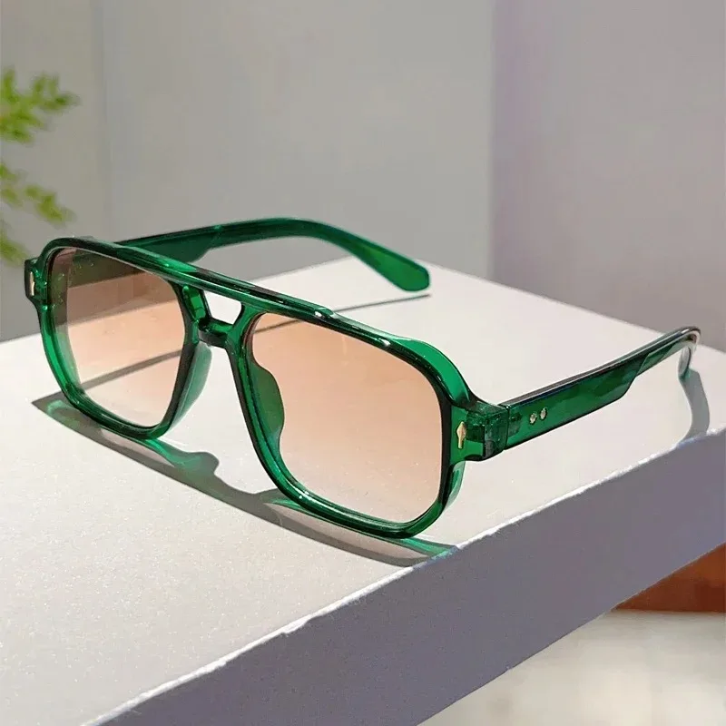 New Vintage Double Bridges Square Sunglasses Fashion Rivets Ocean Lens UV400 Ey…