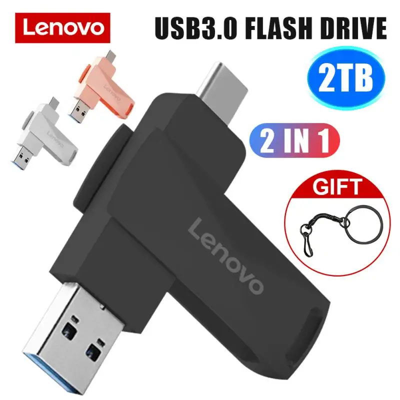 Фото Флеш-накопитель Lenovo TYPE C USB 128 OTG 2 в 1, USB флешка на 1 ТБ, флэш-накопитель на ГБ, флеш-накопитель с бесплатным кольцом для ключей для ПК №1