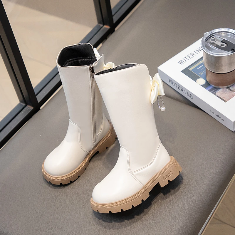 Girls Leather Mid Calf Boots Winter Kids Non Slip