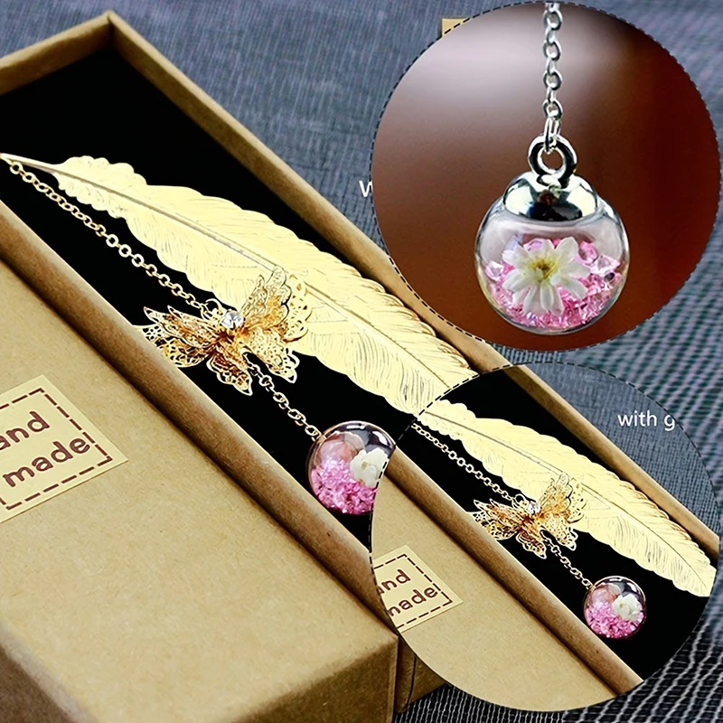 

MOHAMM 1 PCS Retro Metal Feather Bookmark with Butterfly Pendant for for Reading Lovers Student Graduation Birthday Leaving Gift
