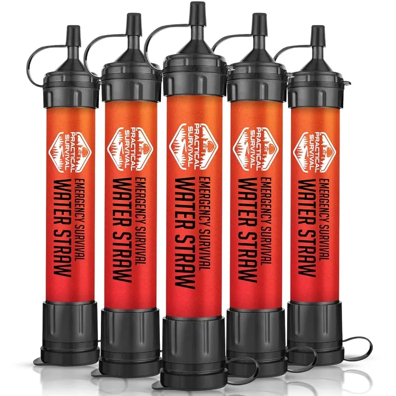 5 High Capacity Emergency Survival Water Straws-Personal Filter for Camping, Hiking, Travel, Biking, Survival, preparedness