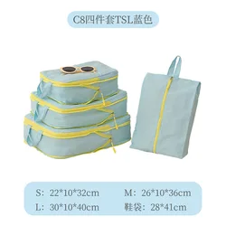 Enhanced Travel Packing Cubes Set with Shoe Bag - Yellow Taslan, Space - Saving Compression Luggage Organizers (Blue)