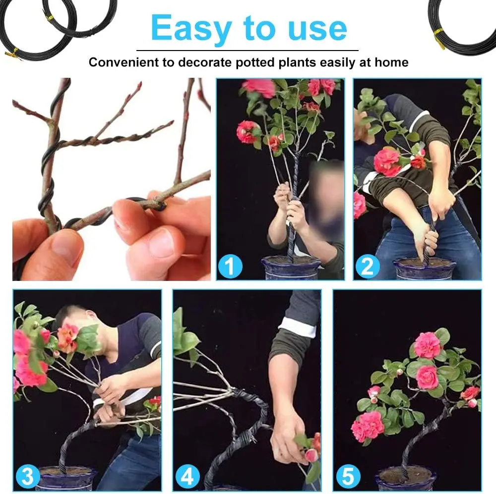 1/2/3mm 분재 와이어 5m 나무 훈련 와이어 알루미늄 와이어 식물 훈련 와이어 실내 분재 나무 형성을위한 검은 정원 와이어