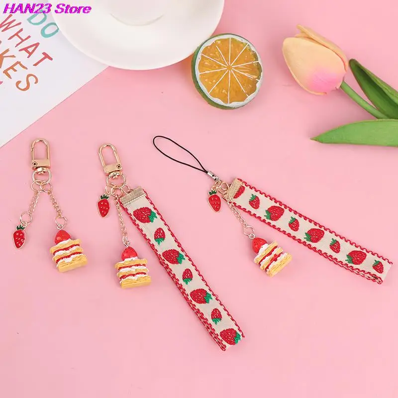 Cordini Con Cinturino Per Iphone Samsung Keys Cinturino Per Cellulare Hang Rope Phone Charm Popolare Cute Japanese Strawberry Cake Decor Gift