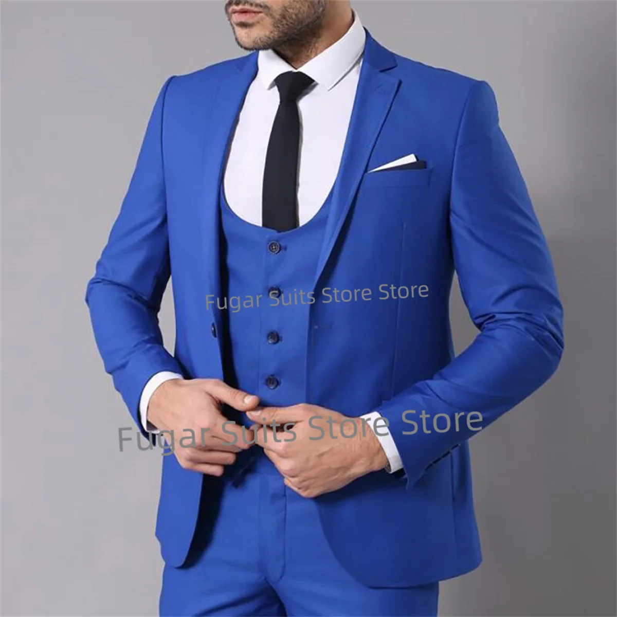 

Elegant Blue Wedding Men Suits Slim Fit Notched Lapel Groom Formal Tuxedos 3 Pieces Sets Business Male Blazer Costume Homme
