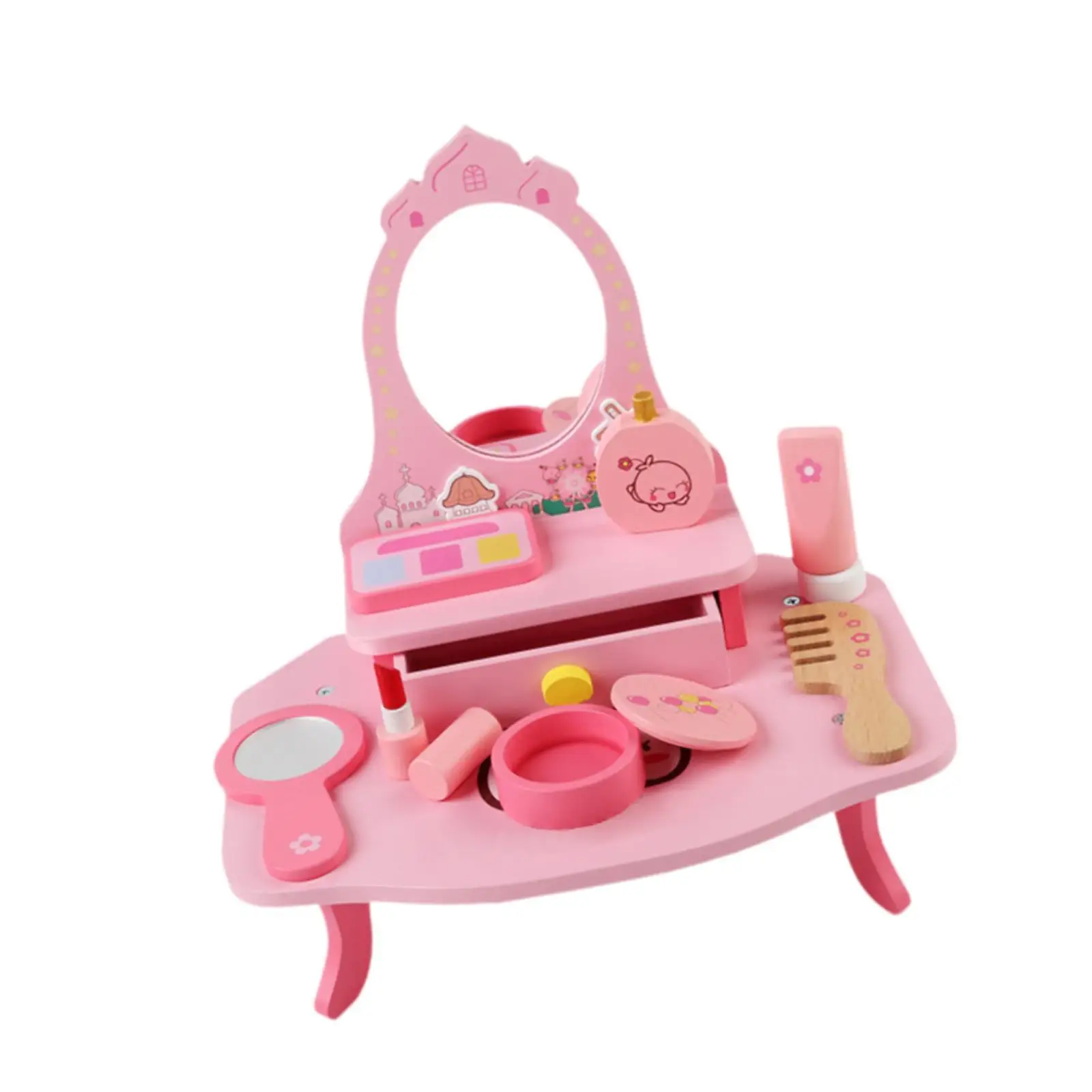Kids Makeup Kits Role Play Games Beauty Salon Play Set Wooden Dressing Table Playset Pretend Makeup Kits for Girls Children