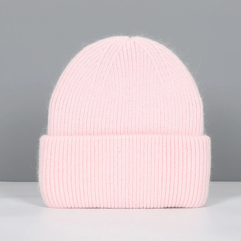 Women's Fashionable Real Rabbit Fur Winter Beanie - Warm and Stylish Solid Hat