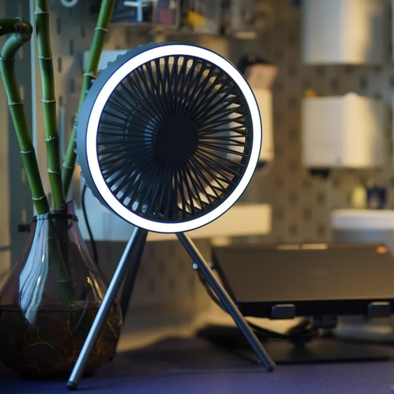 

Portable Electric Camping Fan With Light Rechargeable Desktop Tripod Cooling Ceiling Fan LED Outdoor Circulator Wireless Fan