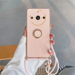 Luxury Plating Ring Holder Crossbody Lanyard Phone Case with Cord Strap Cover - Realme GT NEO 3 (Gs zh pink)