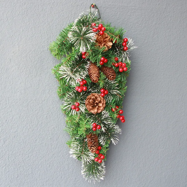 Karácsonyi Mesterséges Szajré Könnycsepp Koszorú Bejárati Ajtó Bogyóval És Fenyő Kúpokkal Otthoni Dekorációhoz - Image 6