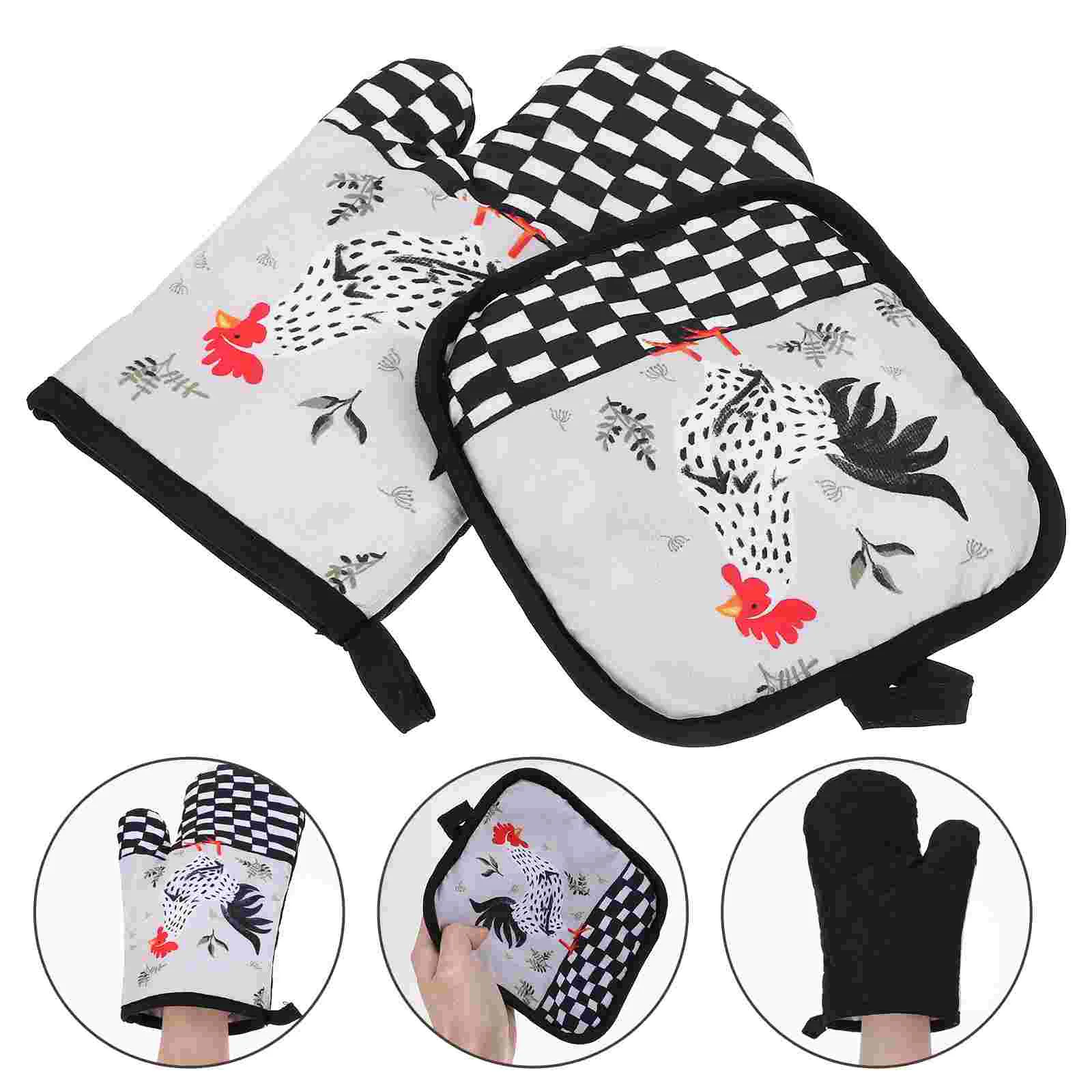 

1 Set of Heat-resistant Oven Mitt Lovely Printing Oven Gloves Protective Baking Mitt Hand Glove