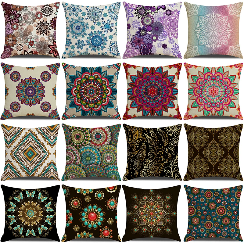 

Mandala Pattern Cushion Cover Geometric Floral Stripes Design Decorative Throw Pillow Cases Home Decor Art Pillow Cover 45x45cm