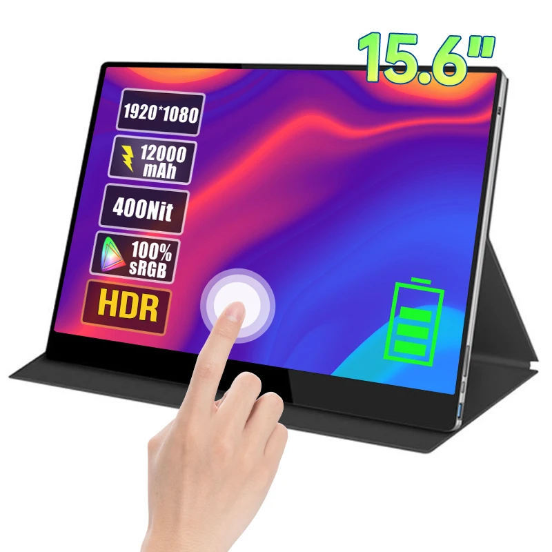 

15.6 Inch 1080P 12000mAh Battery Touch Screen Portable Monitor 1920*1080 HDR 100%sRGB IPS Display For PC Laptop Phone Xbox PS4/5