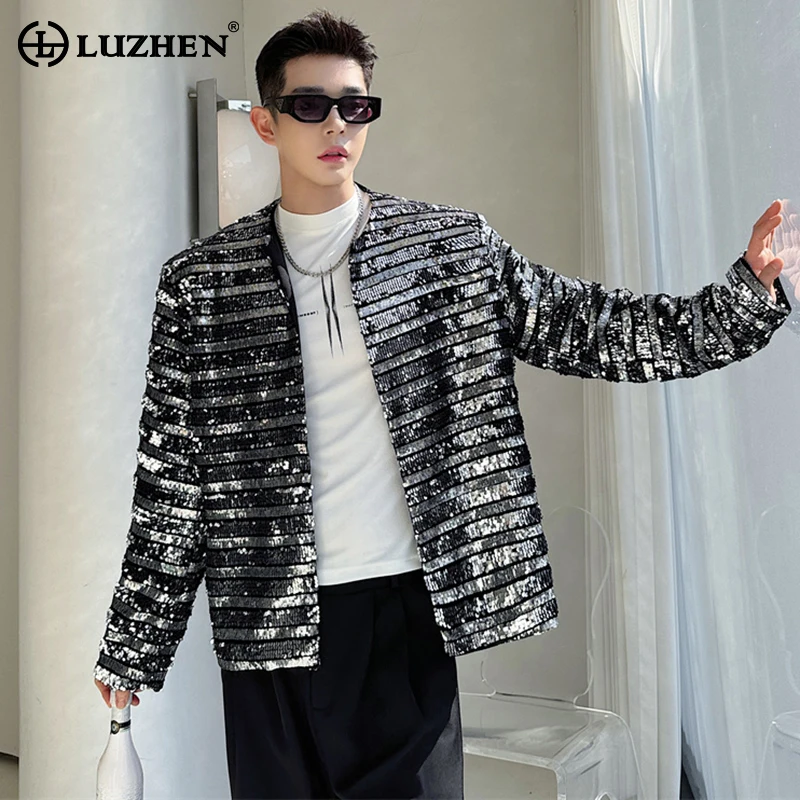 

LUZHEN 2024 Fashion Korean Versatile Sequin Reflect Light Design Jacket Men's Trendy High Street Night Club Outfit Coat LZ1199