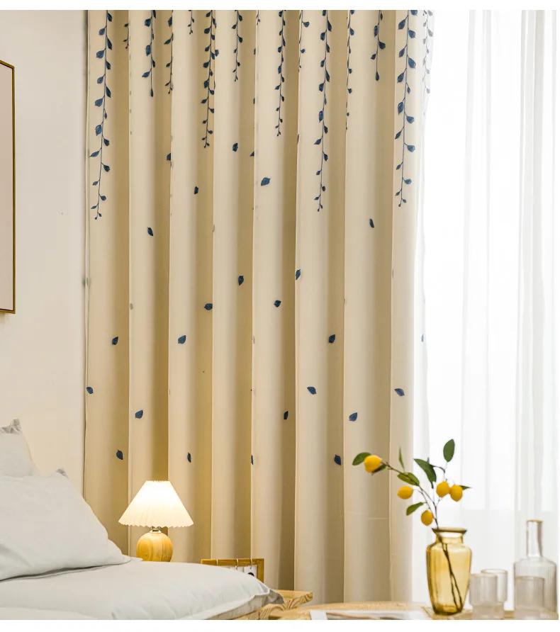 Curtains for Living Room Dining Bedroom New Pastoral Modern Style Cloth Yarn Integrated Blackout Balcony Splicing Curtains-xj