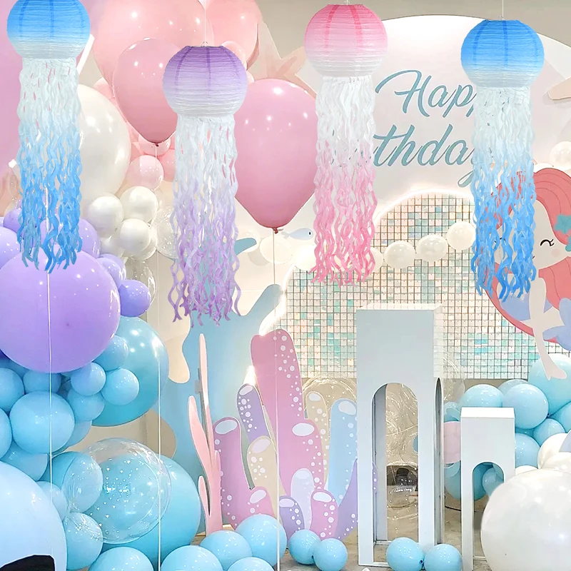 

Little Mermaid Theme Party Decoration Gift Gradient Jellyfish Paper Lantern Kids 1st Birthday Party Baby Shower Decor Supplies