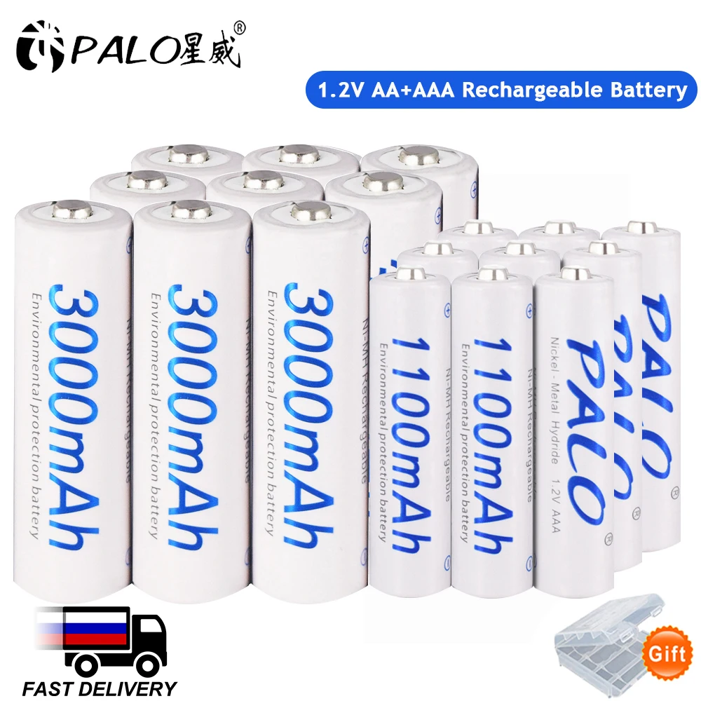 

PALO 3000mAh 1.2V AA Rechargeable Battery+1100mAh AAA Rechargeable Batteries 2A 3A NI-MH AA AAA Battery For Toy Clock MP3 Player