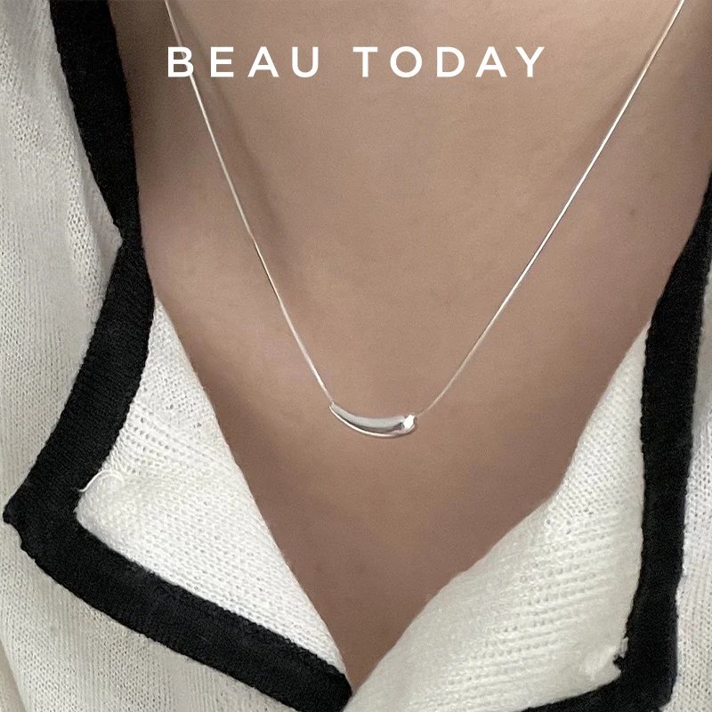 

BEAUTODAY Necklace Women 925 Silver Snake Chain Thin 18k Gold Plated Smile Tiny Chic 2023 Ladies Fashion Accessories 93060
