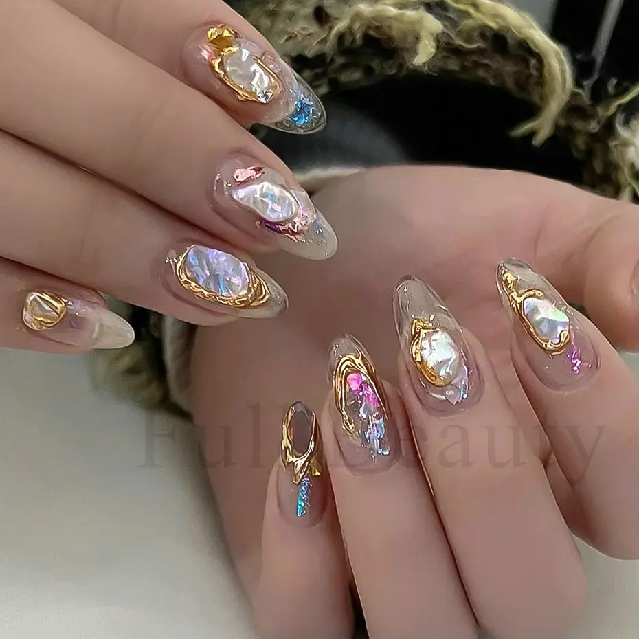 Description Picture 6 of itemDiamond Pearl Self Adhesive Stickers For Nail Gold Frame Abstract Geometric New 5D Creative Decals Nail Art Decoration LAZC-0447