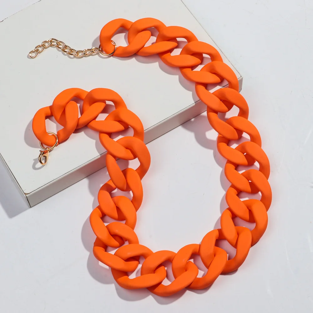 Collana Girocollo Donna In Resina Acrilica Multicolore – Maglie Grosse A Catena Cubana, Fatte A Mano, Lunghezza 35+10 Cm