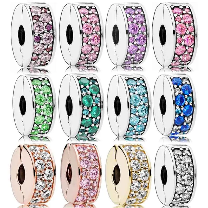 

Original Rose Gold Multicolor Mosaic Shining Elegance Clip Stopper Charm Bead Fit Pan 925 Sterling Silver Bracelet Jewelry