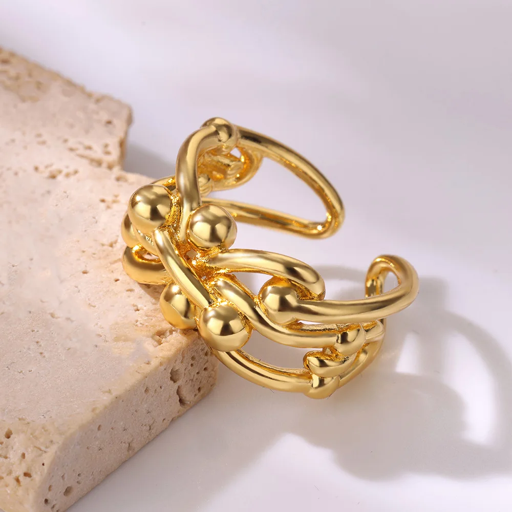 Stainless Steel Geometric Bead Ring For Women