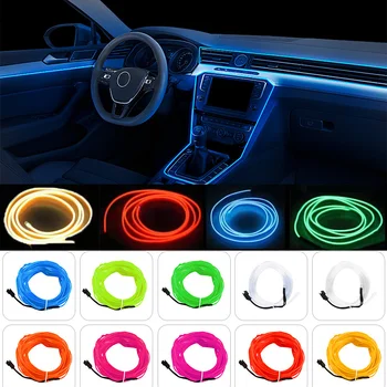 자동차 인테리어 LED 조명, 유연한 네온 조명, USB 담배 드라이브, 1M, 3M, 5M, 핫 스타일 앰비언트 LED 조명, 아이스 블루