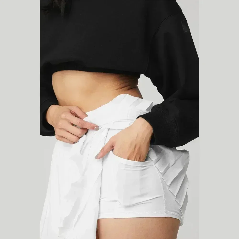 AL Yoga Tennis Ruffle Skirt Women Sports Running Sexy Fitness Skirt Explosion proof Dew Belt Pocket Golf Sports Shorts Skirts 4