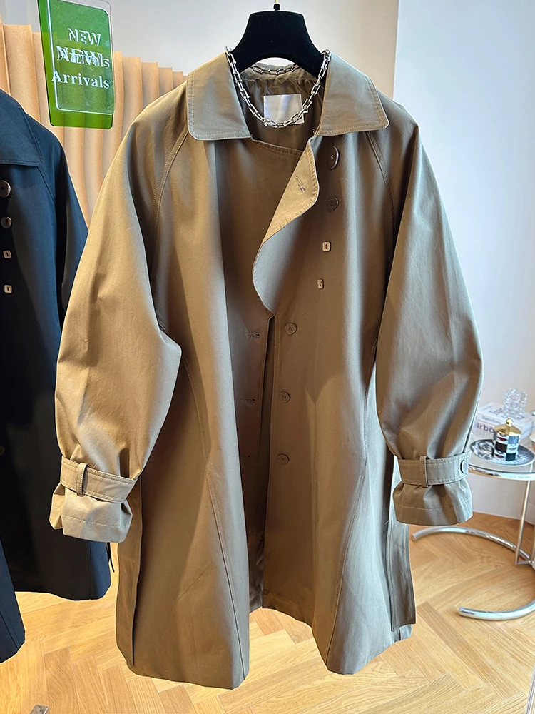 

SuperAen Korean Design Loose Long Trench Coat Women's Spring and Autumn 2044 New Khaki Black Long Coat