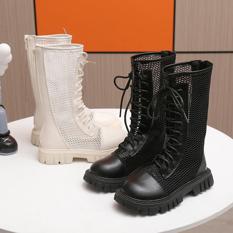 

Summer Children's High Boots Hollowed-out Sock Shoes for Girls Fashion Thick Soled Sneakers Breathable Tennis for Kids Shoes