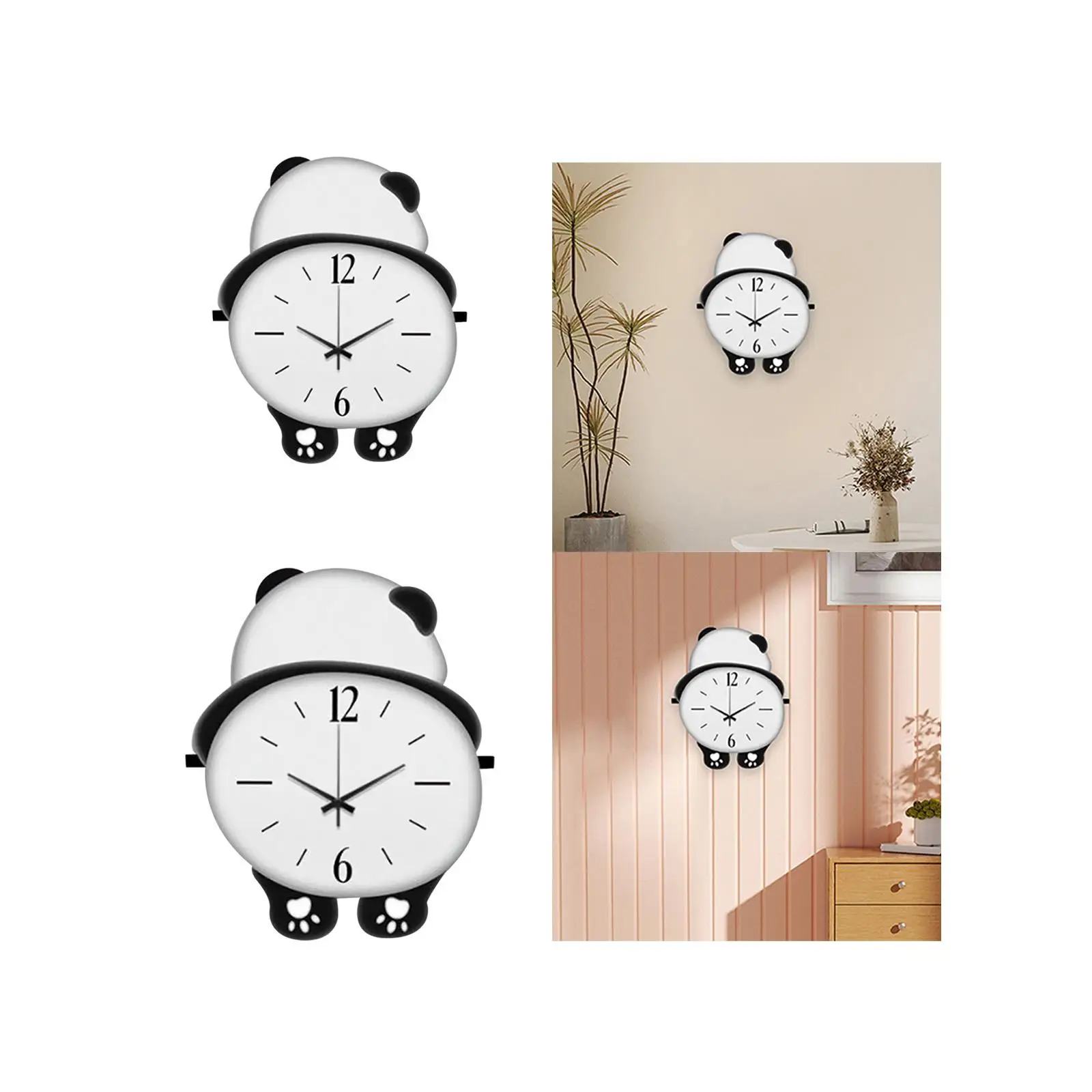 Wood Panda Wall Clock Wall Art Decor Battery Operated Hanging Clock Cute for Farmhouse Versatile