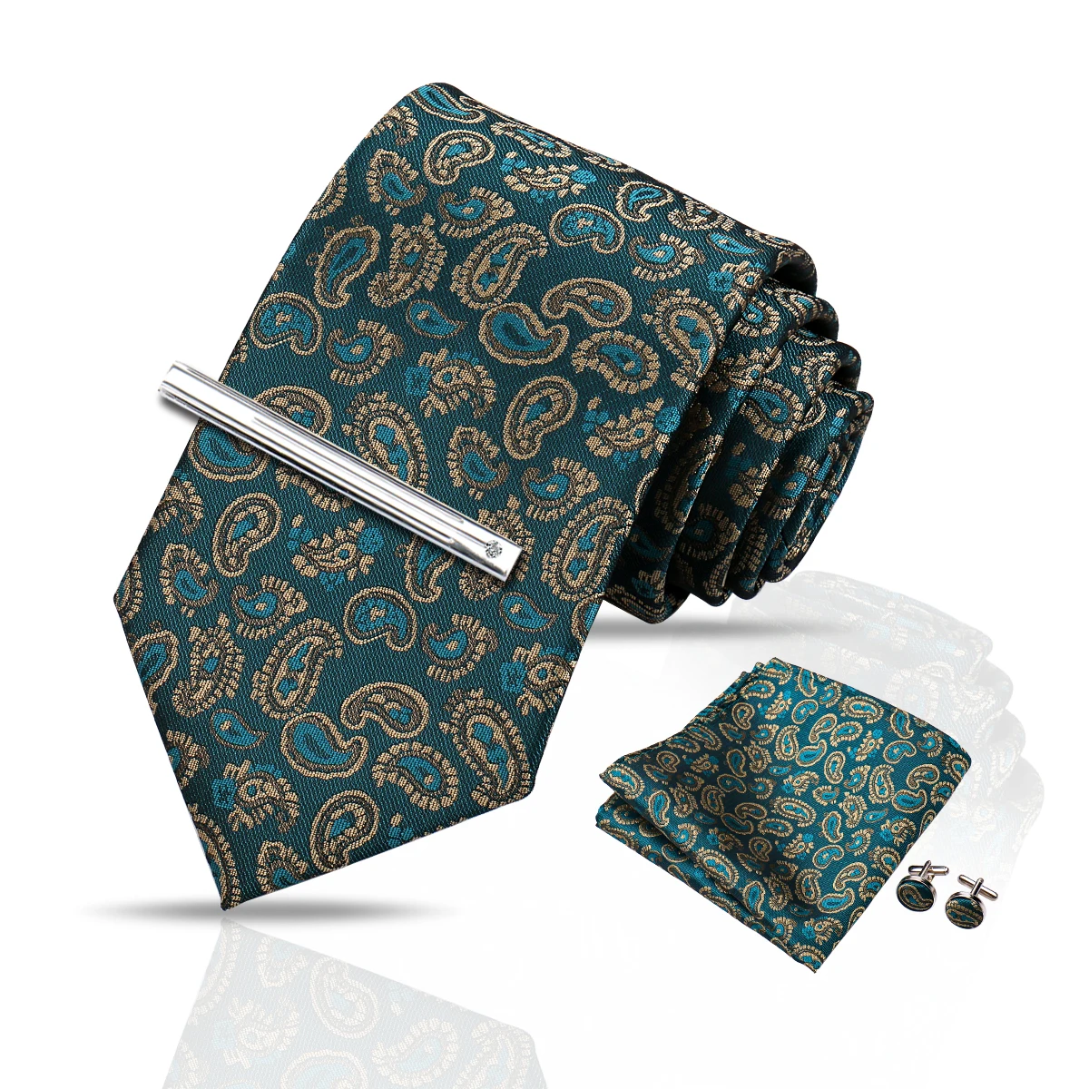 Beaface Set Cravatta Uomo 5 Pezzi - Cravatta Classica + Fazzoletto + Gemelli + Fermacravatta - Matrimonio, Ufficio, Eventi Eleganti - Azzurro