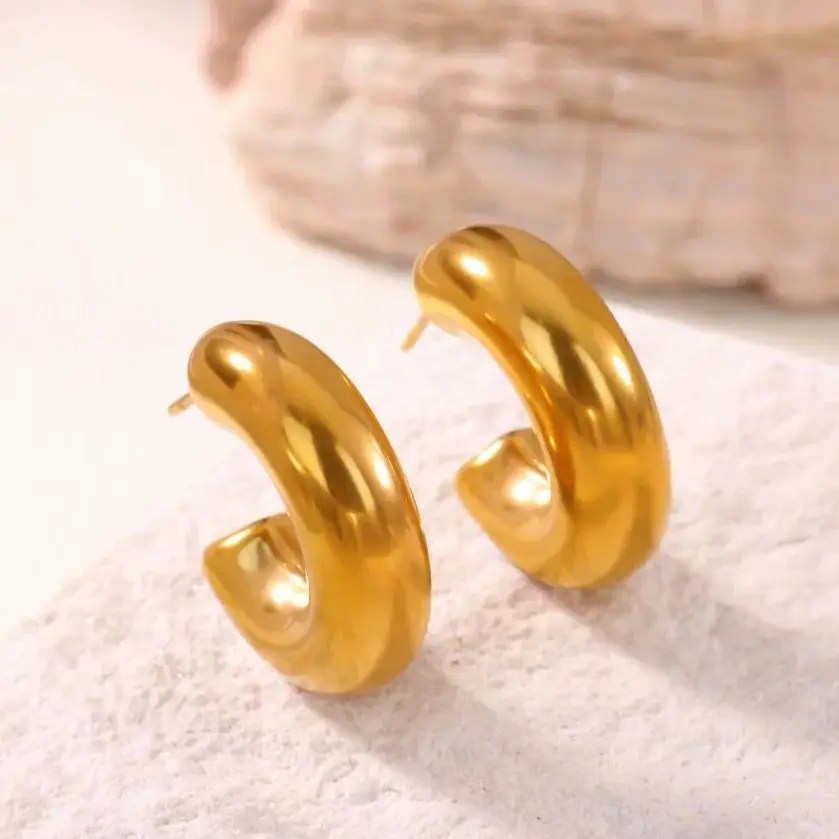 Vintage C-shaped Earrings 18K Gold Plated Stainless Steel Stud Earring