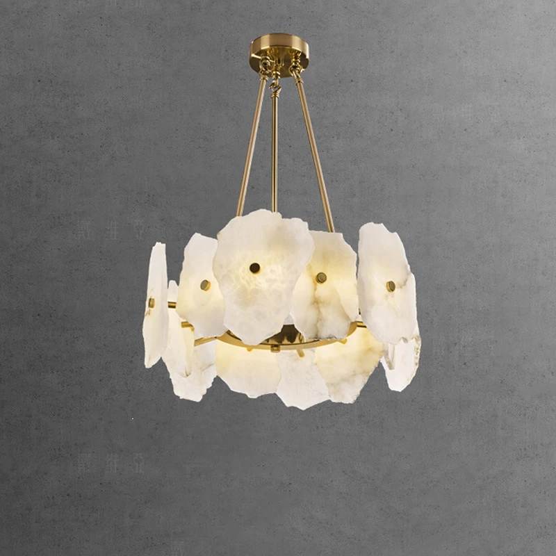 

Luxury Natural Marble Chandelier Dia 40CM Living Room Europe Dining Hall Led Hanging Lamp Bar Restaurant Stone Pendant Light