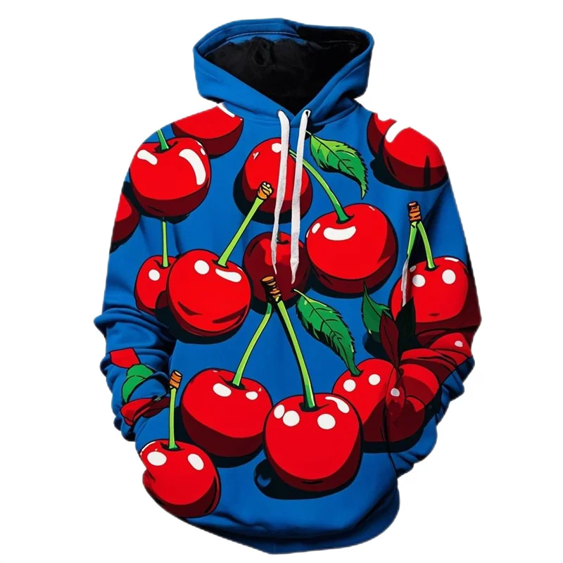 thumbnail image 1 of Nueva sudadera con capucha divertida con estampado de cerezas, moda de otoño, ropa deportiva con patrón de frutas, diseño informal y holgado, sudadera con capucha de calle para hombre 2024, 1 of 5