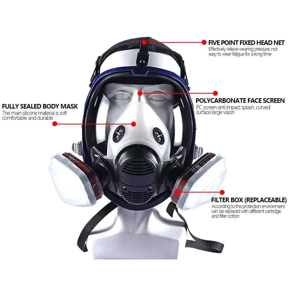 Dust Mask Gas Mask 15/17 in 1 Chemical Gas Mask 6800 Dust Respirator Paint Insecticide Spray Silicone Full Face Mask Filter For Laboratory Welding