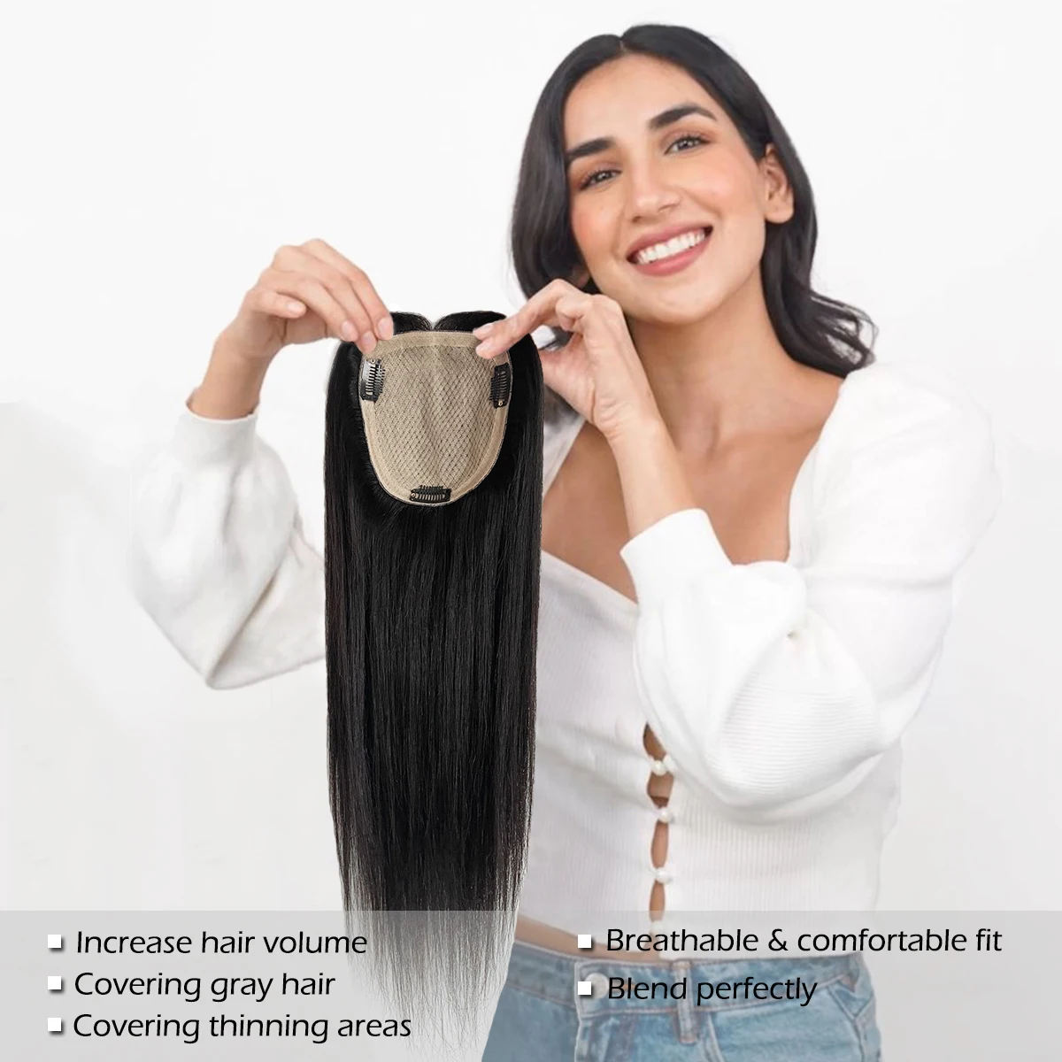 여성용 실크 베이스 헤어 토퍼, 천연 색상, 14x16cm, 피부 두피 베이스 토피, 360 ° 커버 클립, 헤어피스