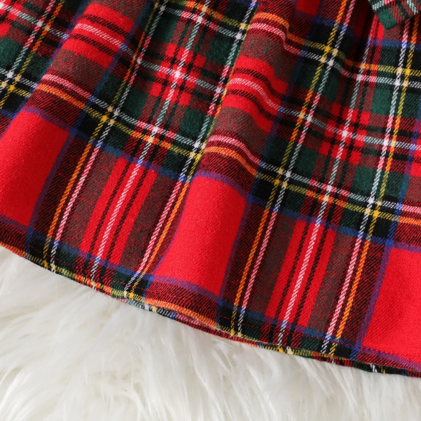 Baby Girl Dress PatPat Solid Long-sleeve Spliced Red Plaid Bow Front Outings Daily Wear Christmas