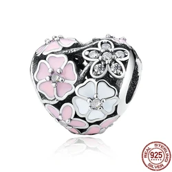 100% Real 925 Sterling Silver Love Five-Leaf Floret Beads Fit Original 3mm Bracelet& Bangle Making Fashion DIY Jewelry For Women