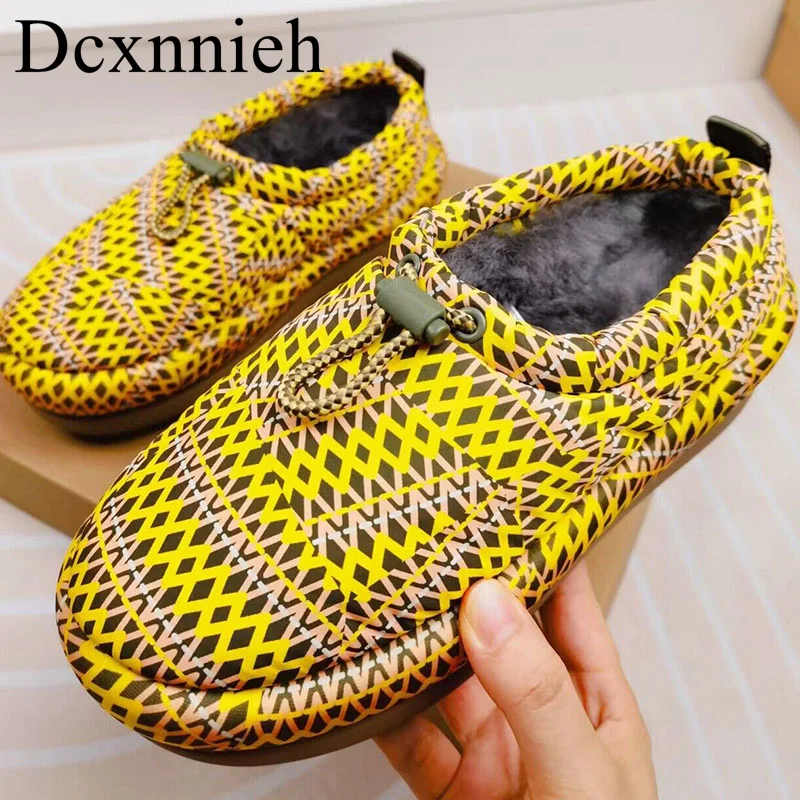 

Women's Elastic strap buckle printing Slippers Thick Sole Wool Lining Snow Boots Winter Warm Ankle Boots Non-slip Shoes Botas