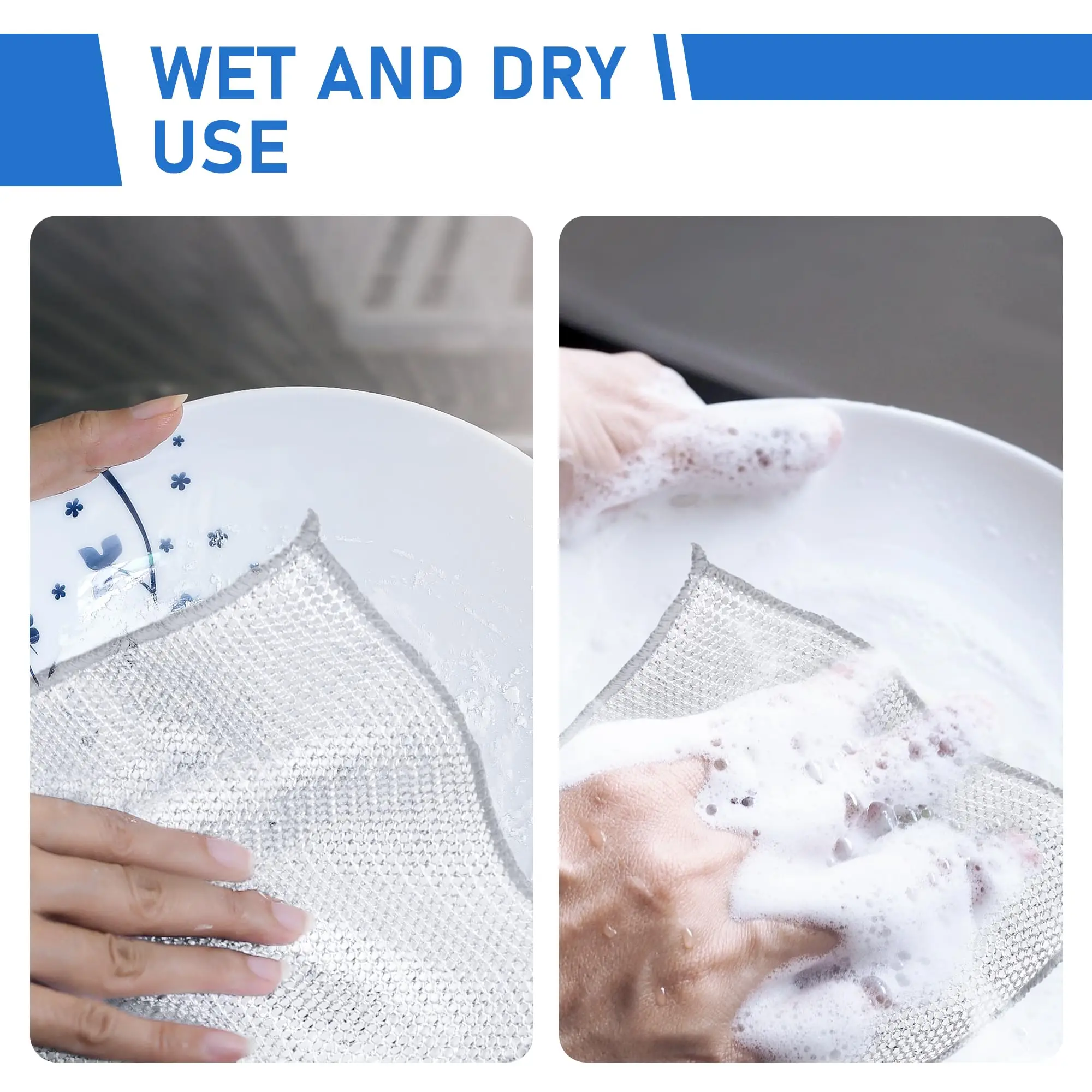 10Pcs Wire Dishwashing Rags, Double-Layer Steel Wire Cleaning Cloth, Non-Scratch Steel Wool Scrubber Cleaning Pads for Kitchen 5