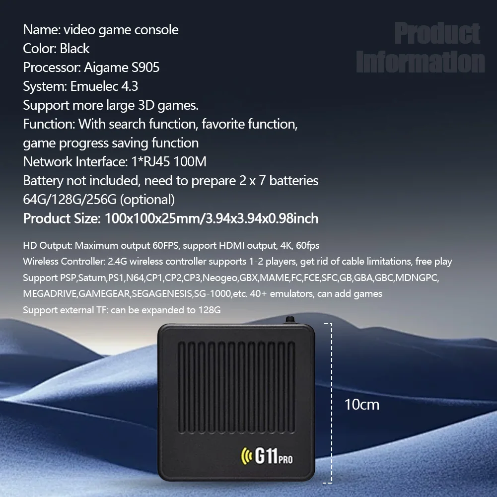 G11 Pro Retro Game Box Built in 10000+ Retro Games Plug and Play 4K HDMI-Compatible Output with 2.4G Wireless Dual Controllers