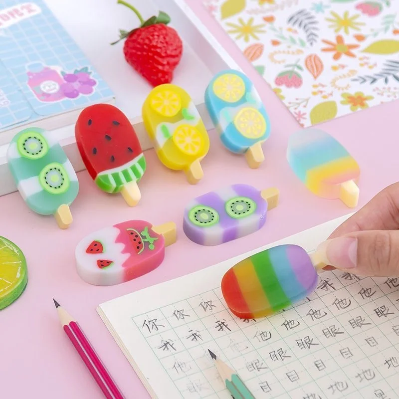 Ellen Brook 1 Set Cartoon Cute Kawaii Ice Cream Rubber Mini Eraser Set for Kids Novelty Stationery Office School Supplies pencil eraser