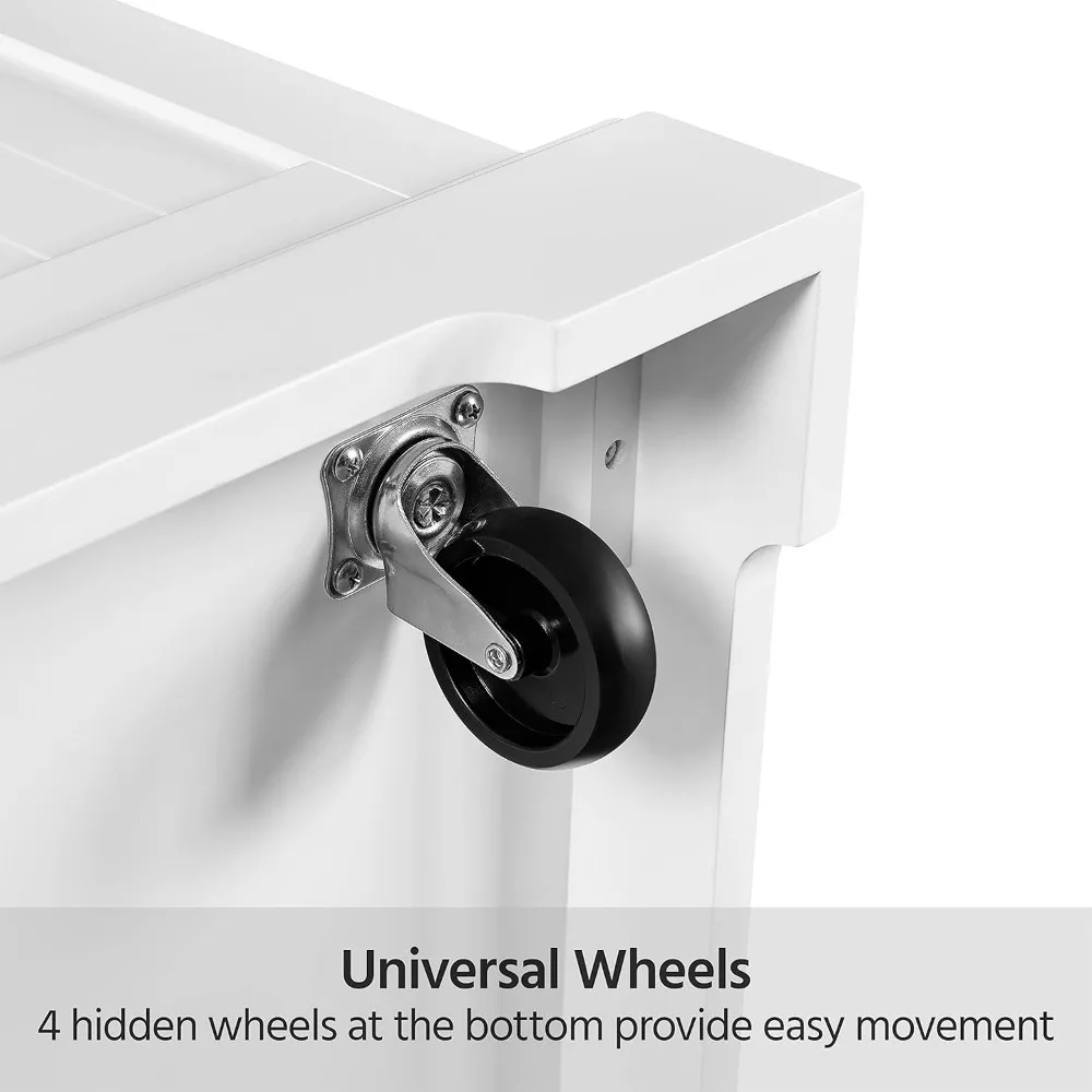 Rolling Kitchen Island Cart with 3 Drawers, Kitchen Storage Cabinet on Wheels with Open Shelves and Inner Adjustable Shelves